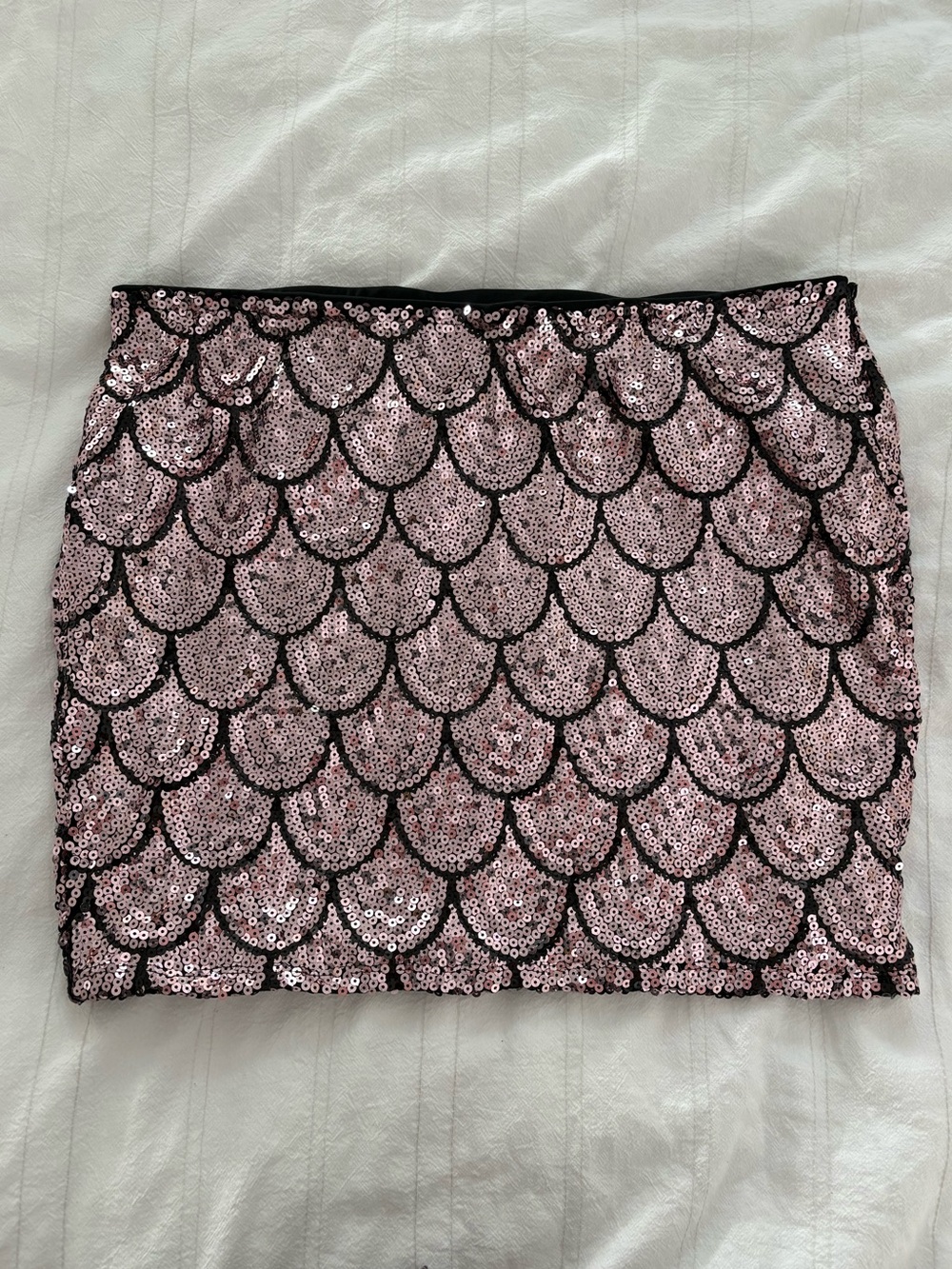 Lily Rose Sequin Mini Skirt Scallop Pattern Pink Black Size XL